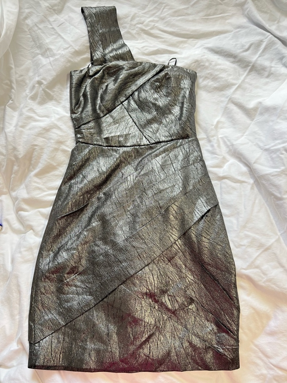 Reiss Metallic One-Shoulder Silver Party Dress Size 0